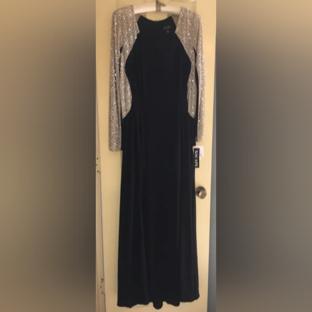 Xscape Black and Silver Evening Gown